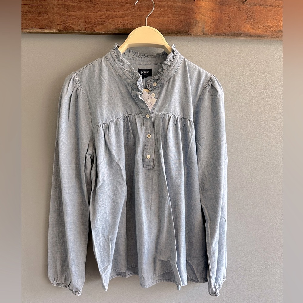 J.Crew Denim Ruffle Blouse - Picture 6 of 10